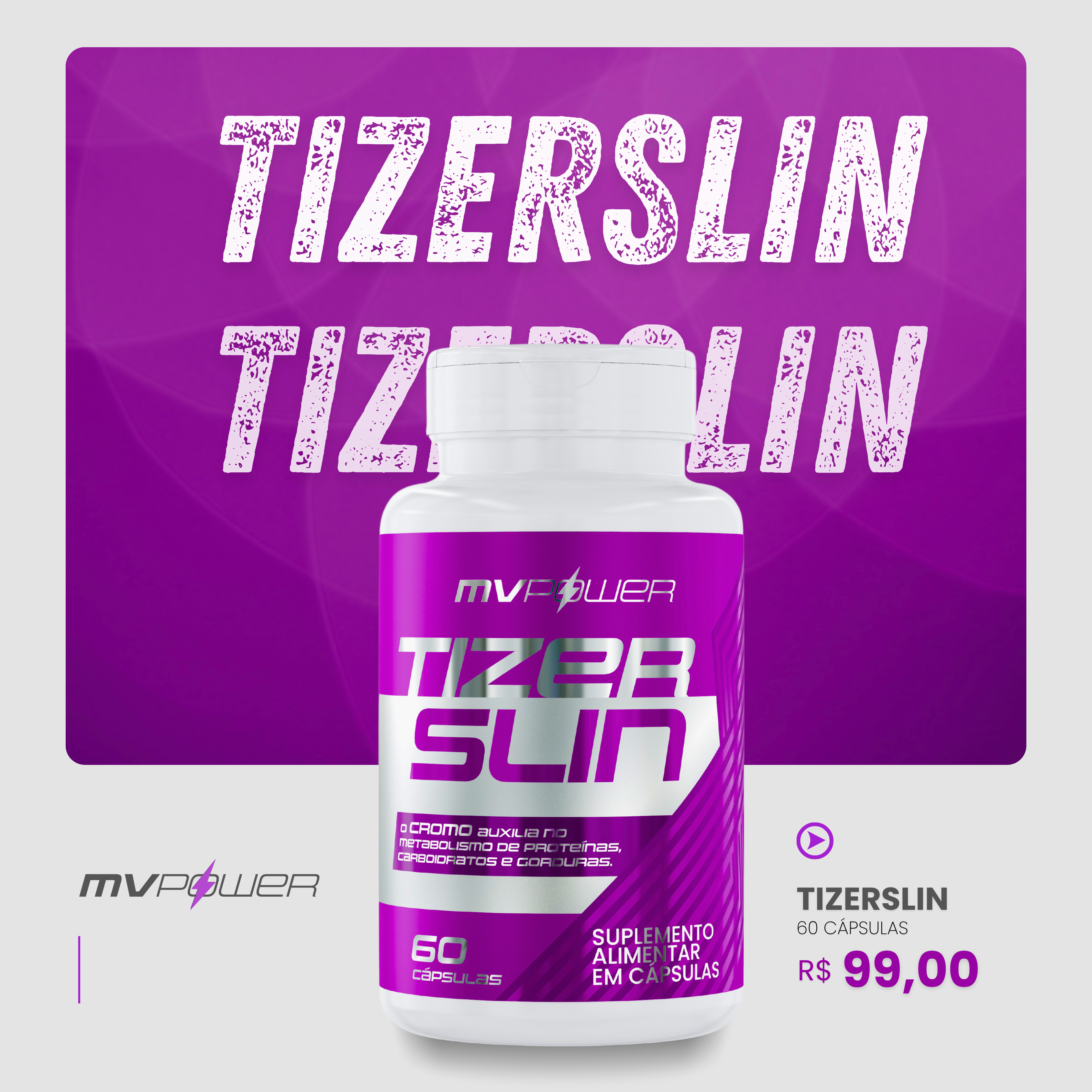 Frasco de suplemento TizerSlin da MV Power